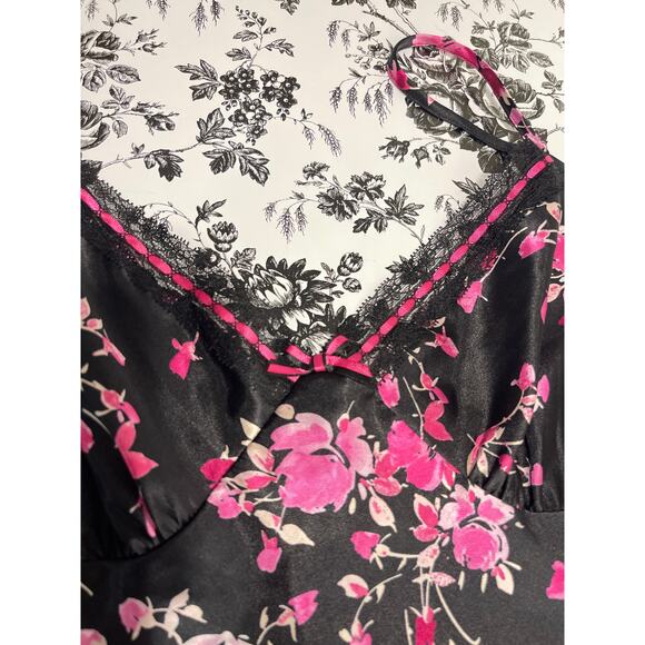 APT 9 Y2K Babydoll Satin Floral Lace Ruffle Hem Mini Dress Women's Size L Black - Picture 8 of 11